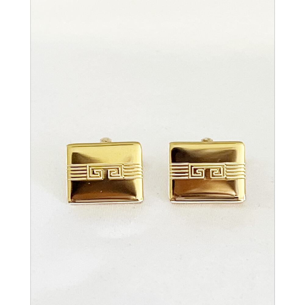 GIVENCHY Cufflinks Bijou Gold Tone Vintage Greek Design Geometric Rectangular
